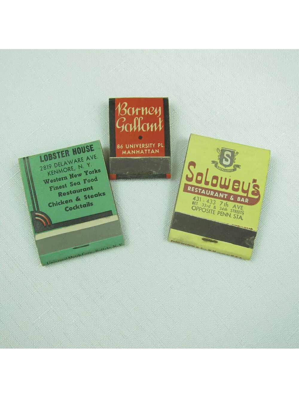 3 Vintage Matchbooks New York Restaurants Lobster House Barney Gallant Soloweys